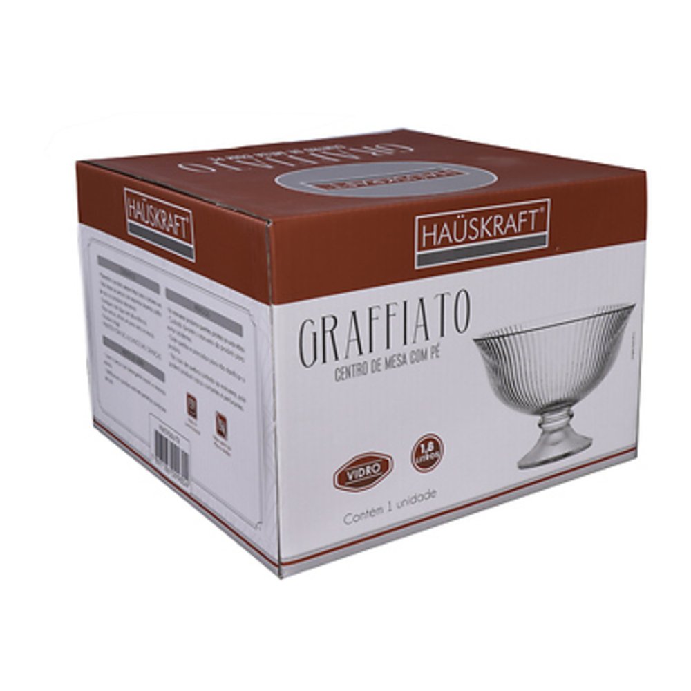 Centro Mesa Com Pé Graffiato Transparente 22Cm - HAUSKRAFT