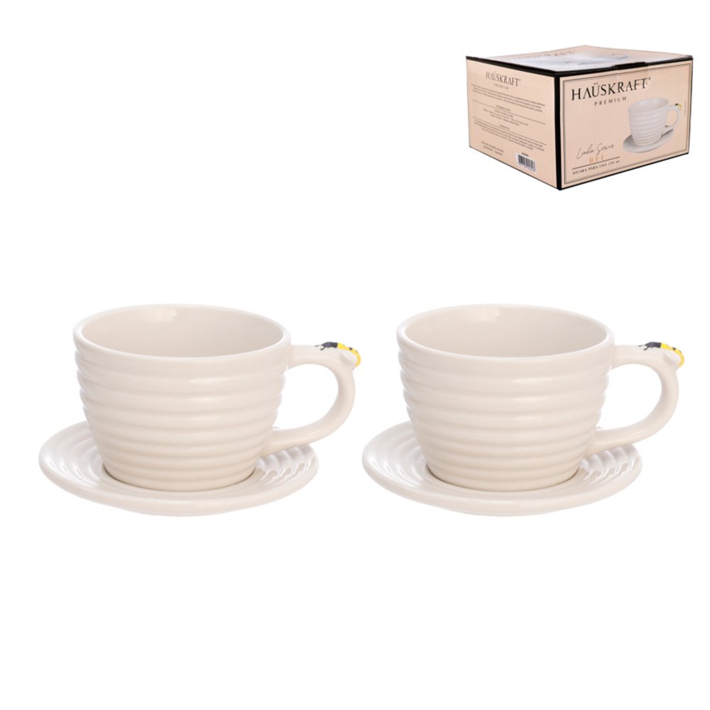 Xicara Cha Porcelana Bee 230Ml 2 Peças - HAUSKRAFT