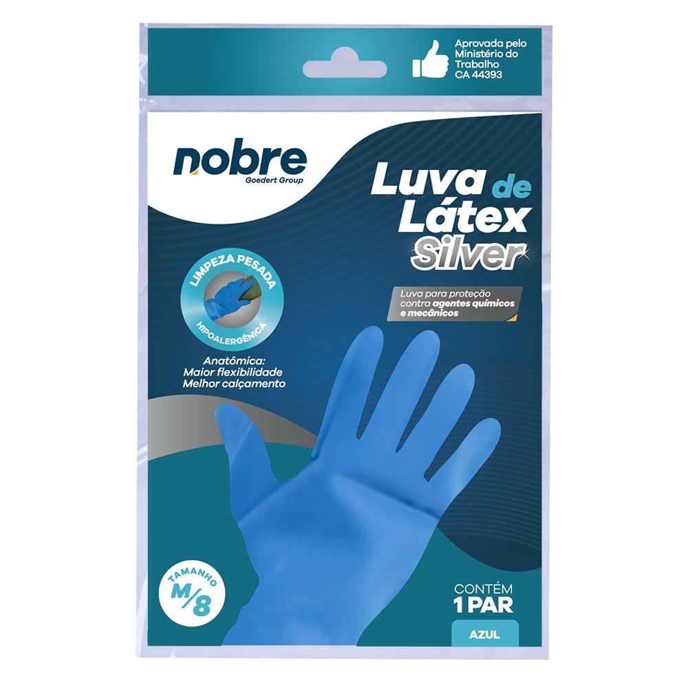 Luva De Borracha Latex Hipoalergenica M Azul Silver Nobre