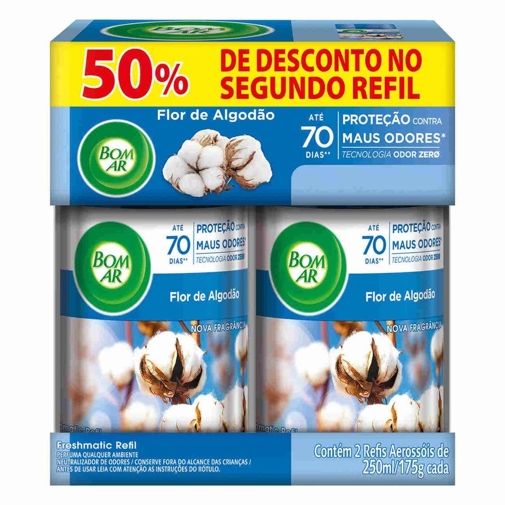 (P)2Bom Ar Fresh Flor De Algodao 250ML 50% Desconto 2º Unidade Refil-Cx/4