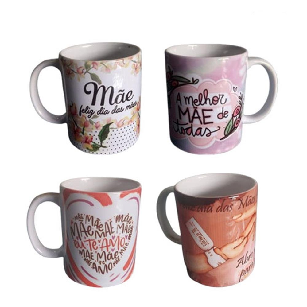 Caneca Dia Das Mães Porcelana 330ml sortida Inkplas