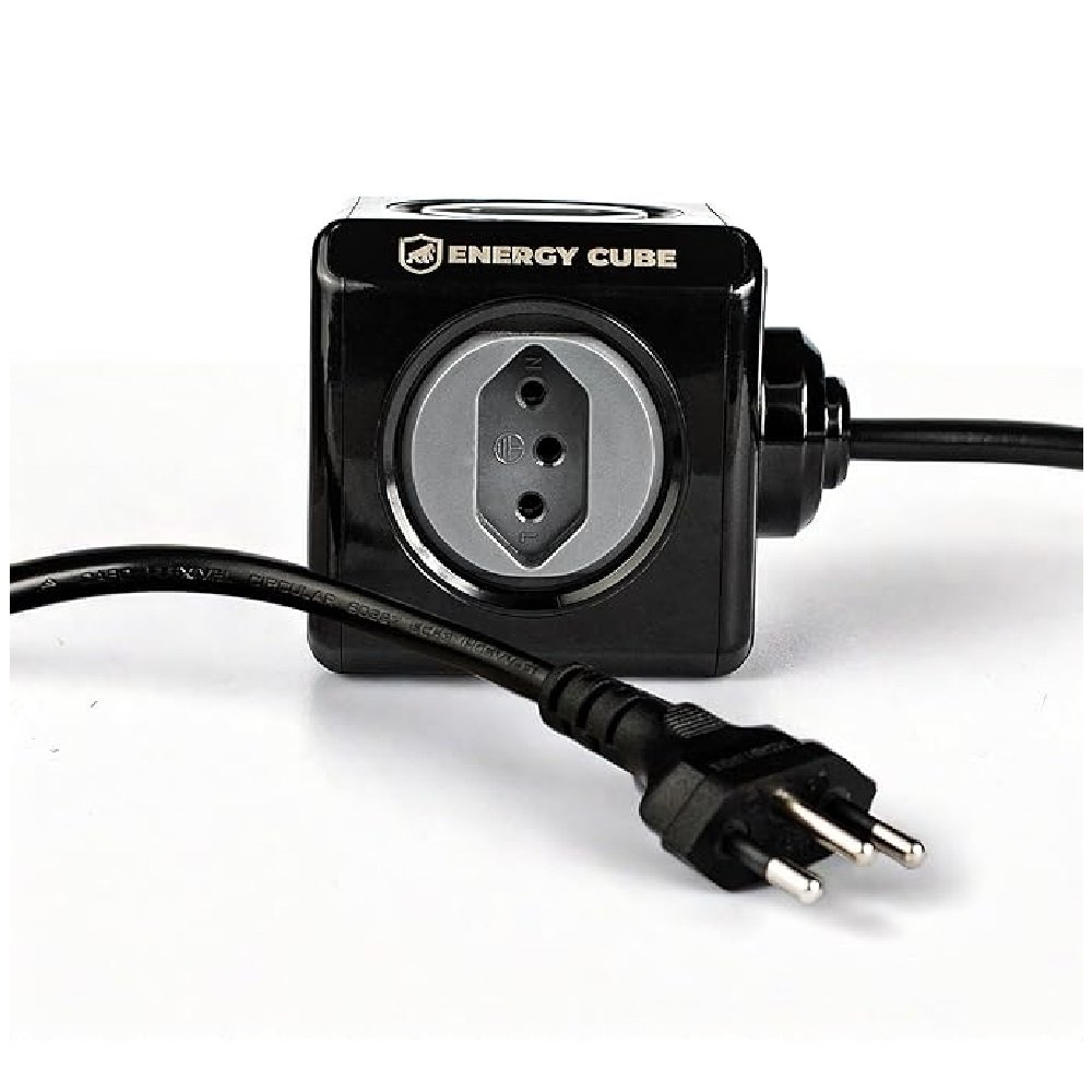 Adaptador Bivolt Energy Cube Filtro de Linha Multiplicador de Tomadas Preto com 5 Tomadas e Cabo de 1,5M