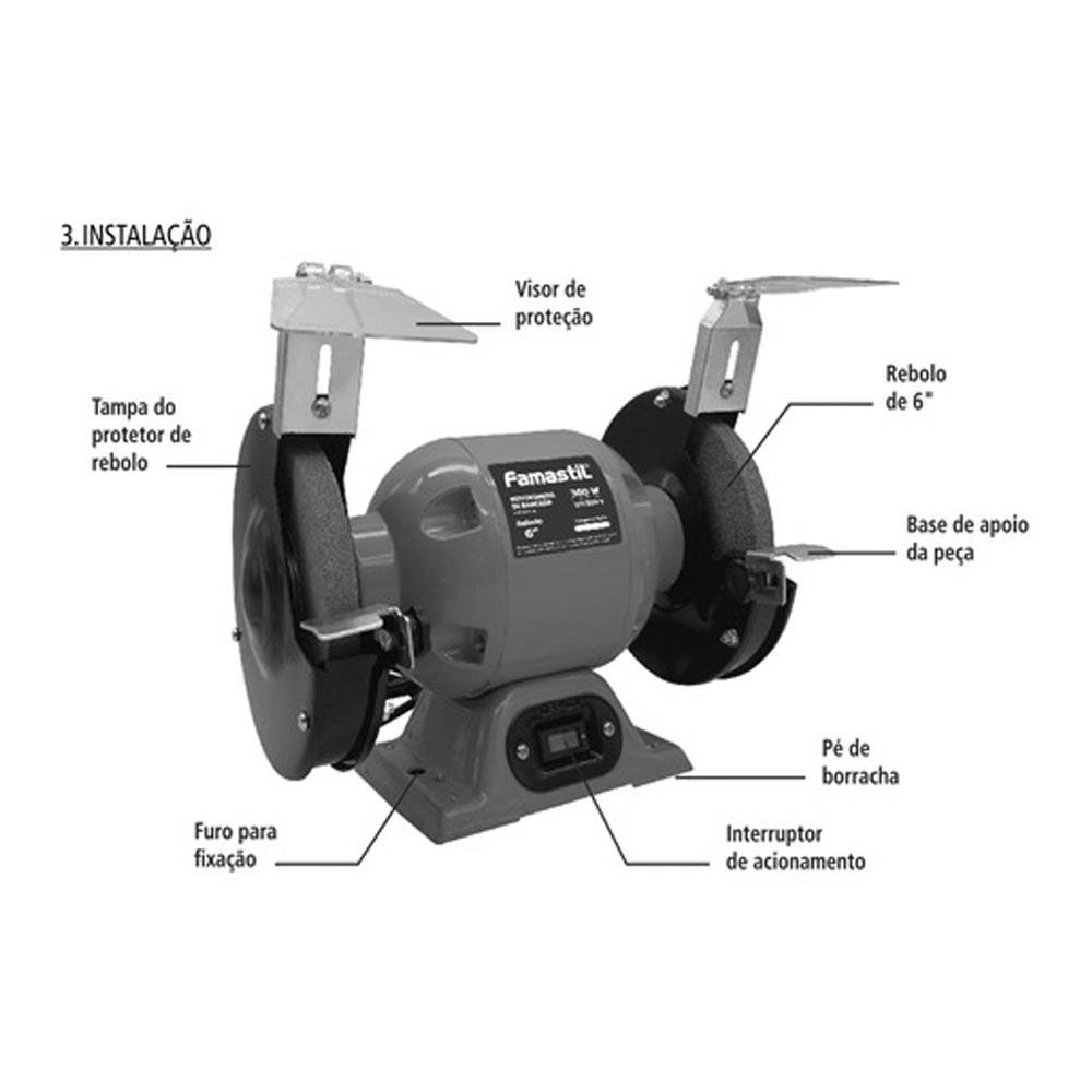 Moto Esmeril de Bancada 6" 360W 1/5CV Monofásico Bivolt Famastil