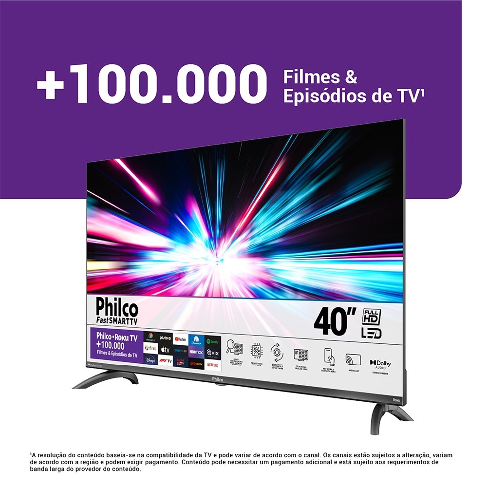 Smart TV LED Philco 40" PTV40M9GR2CGB Roku - Full HD, HDR, Dolby Audio, HDMI, USB, 60Hz