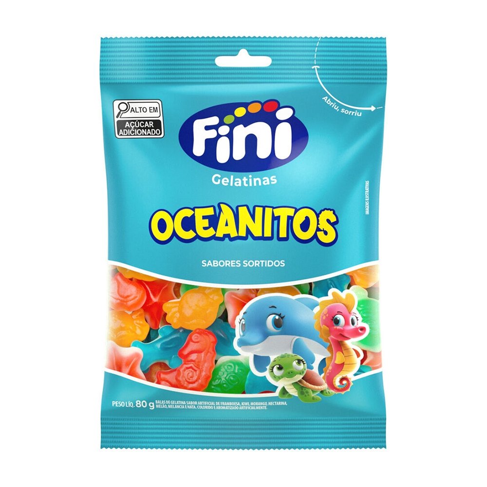 Bala Fini Gelatina Oceanitos 80g - Embalagem com 12 Unidades