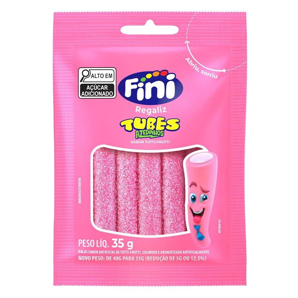 Bala Fini Regaliz Tubes Tutti Frutti 35g - Embalagem com 10 Unidades