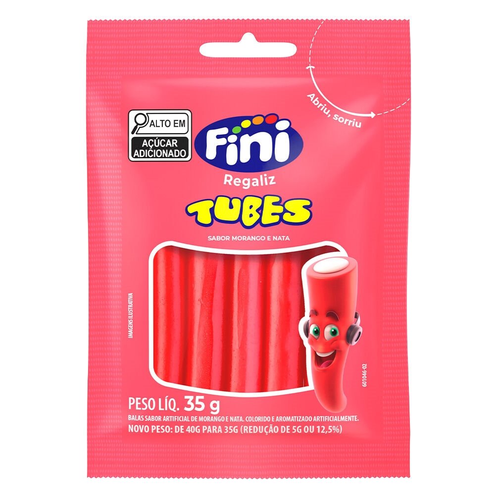 Bala Fini Regaliz Tubes Morango 35g - Embalagem com 10 Unidades