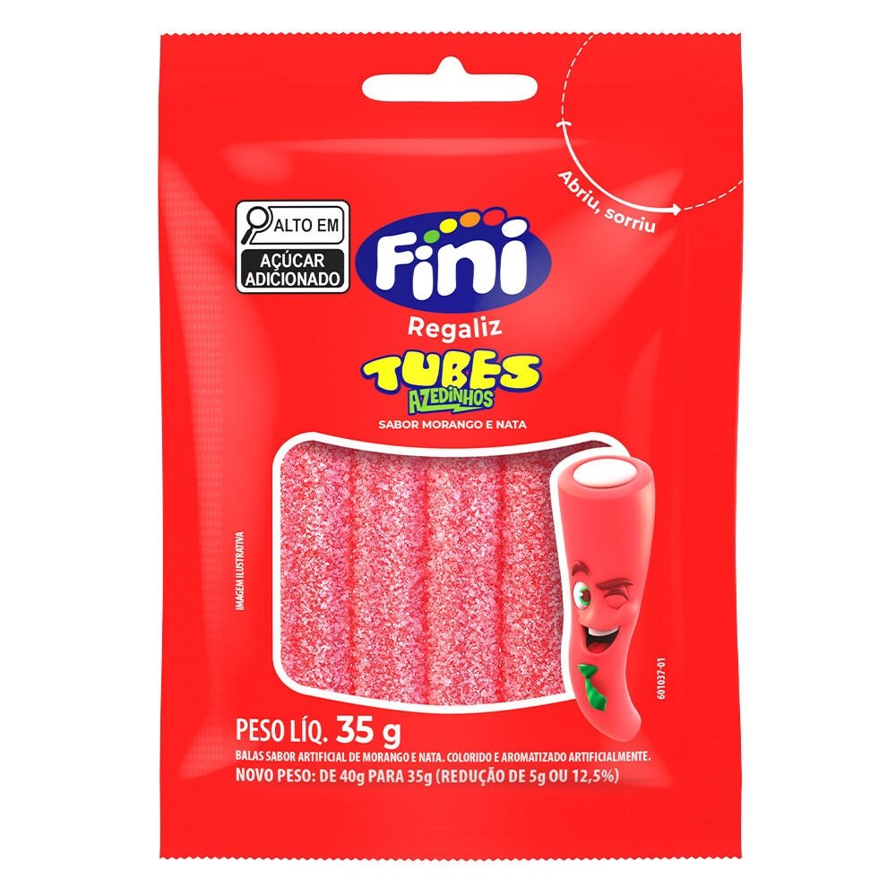 Bala Fini Regaliz Tubes Morango Cítrico 35g - Embalagem com 10 Unidades