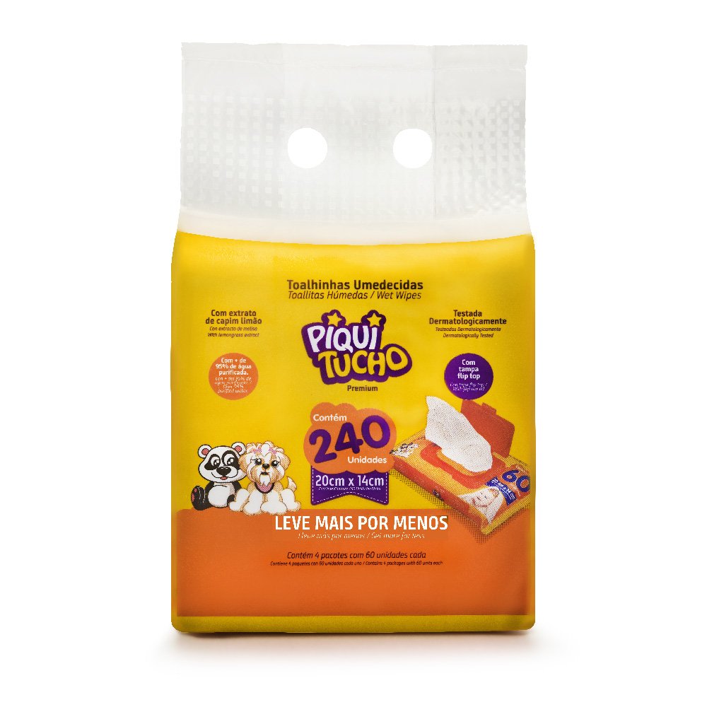 Pack 4 Toalhinhas Umedecidas Premium 240 Unidades Piquitucho