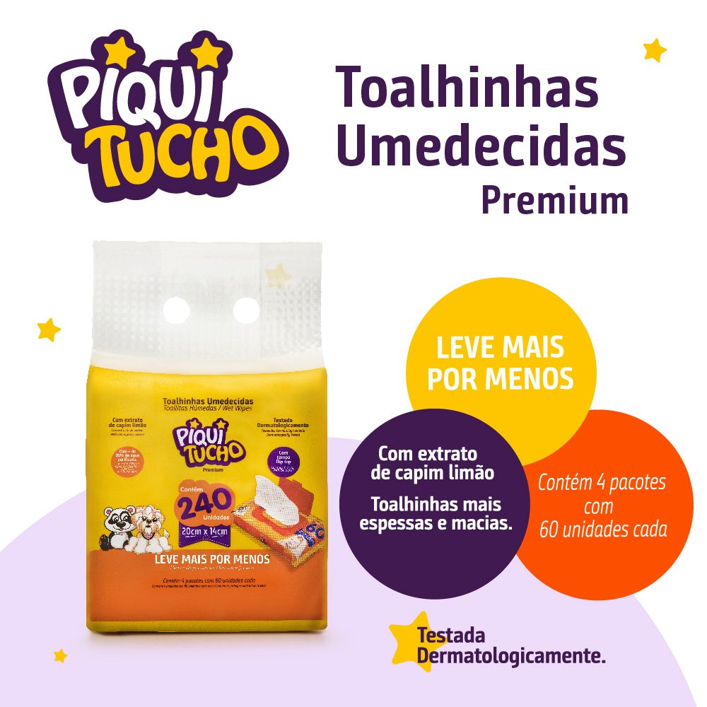 Pack 4 Toalhinhas Umedecidas Premium 240 Unidades Piquitucho
