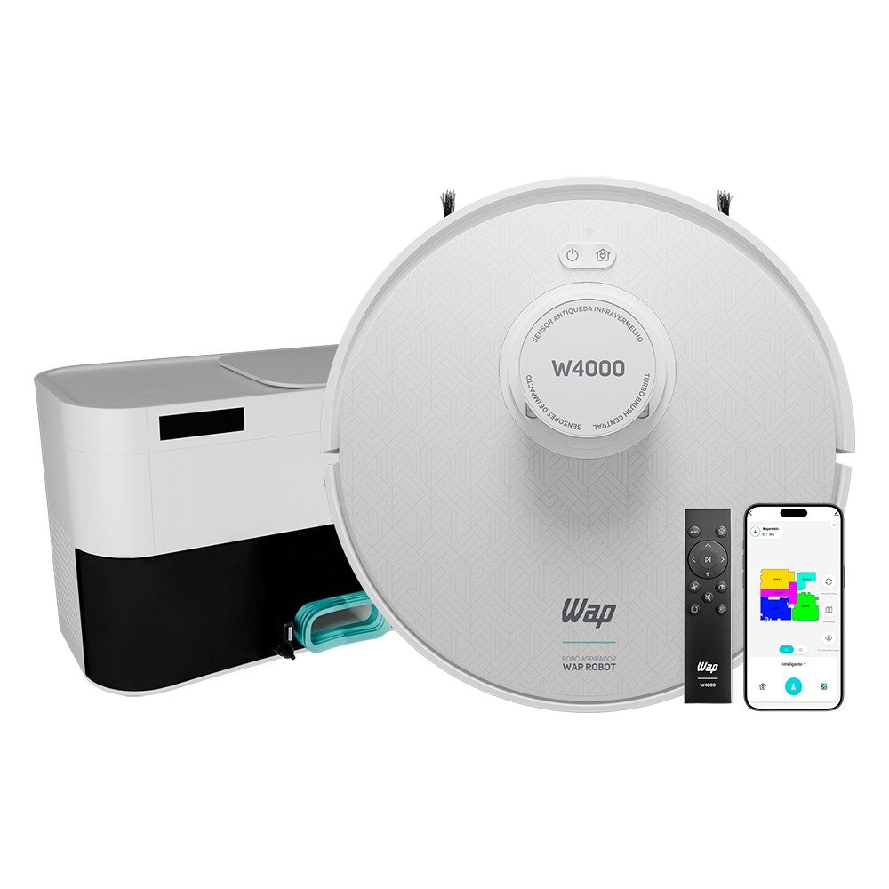 Aspirador Pó Wap Robot W4000 - Autolimpante, 3 em 1 Branco, 48W, 220V