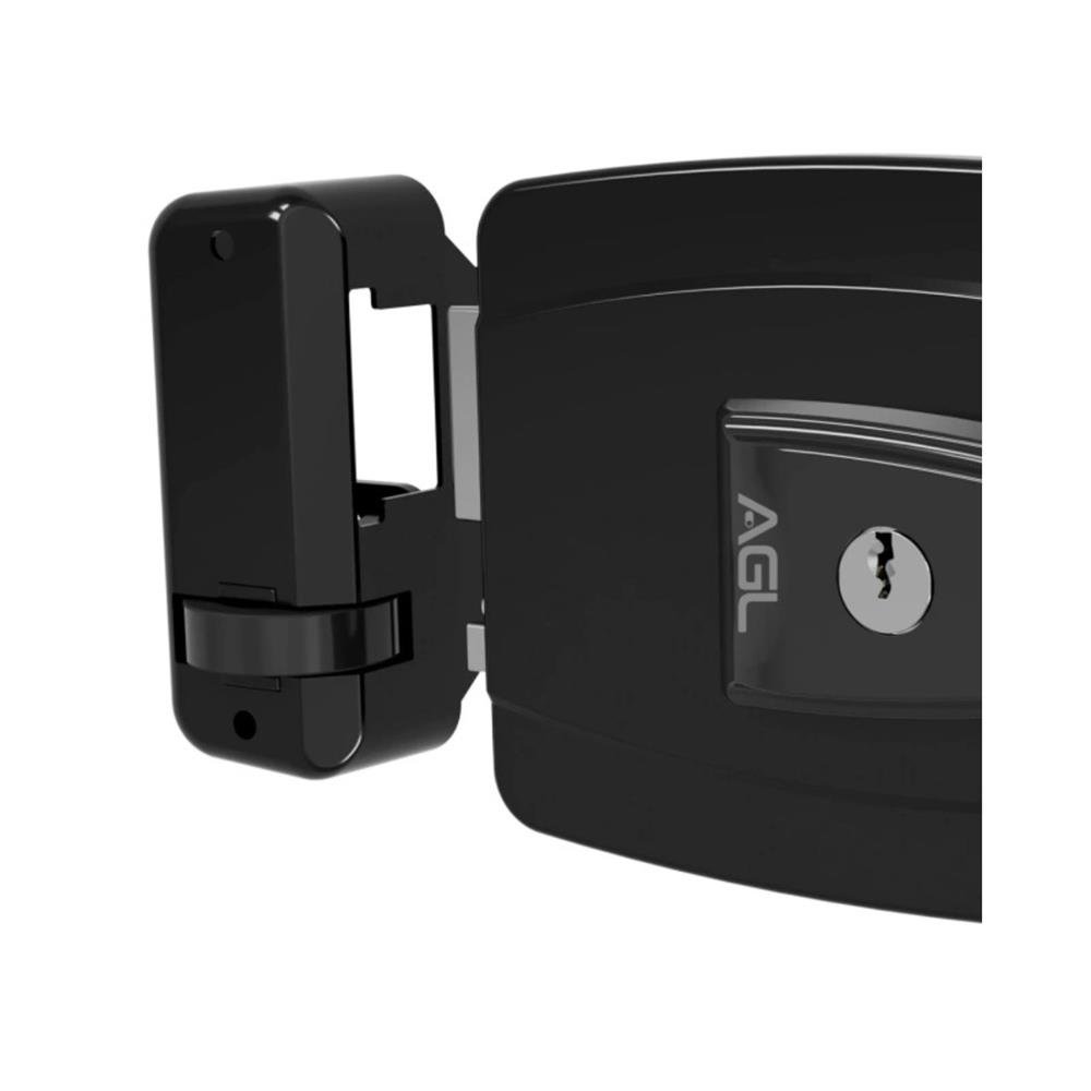 Fechadura AGL Mini. 12v, Cilindro Ajustável, Chave Convencional, Ext, Preto