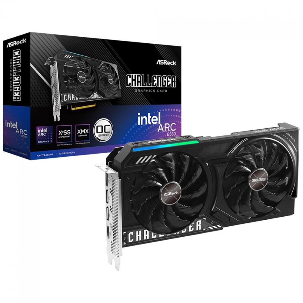 Placa De Vídeo ASRock Intel Arc B580 Challenger OC, 12GB, GDDR6, XeSS, Ray Tracing
