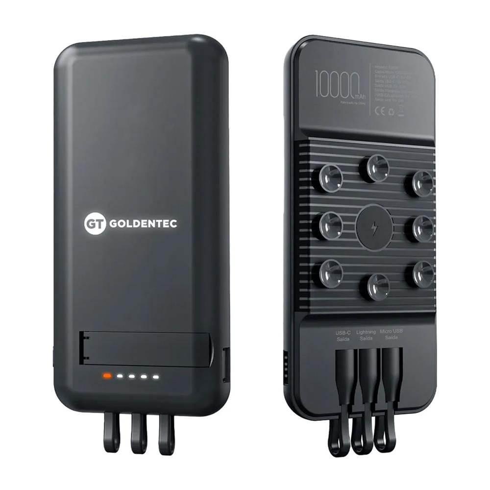 Carregador Portatil com Ventosas Goldentec 10000mAh Preto