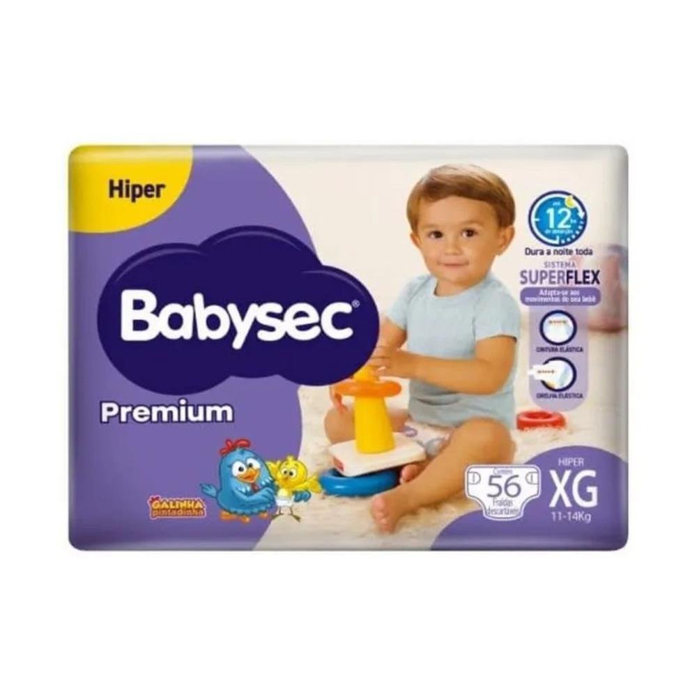 Fralda Descartável Babysec Premium Hiper Tamanho XG - 2 pacotes com 56 fraldas - Total 112 Tiras