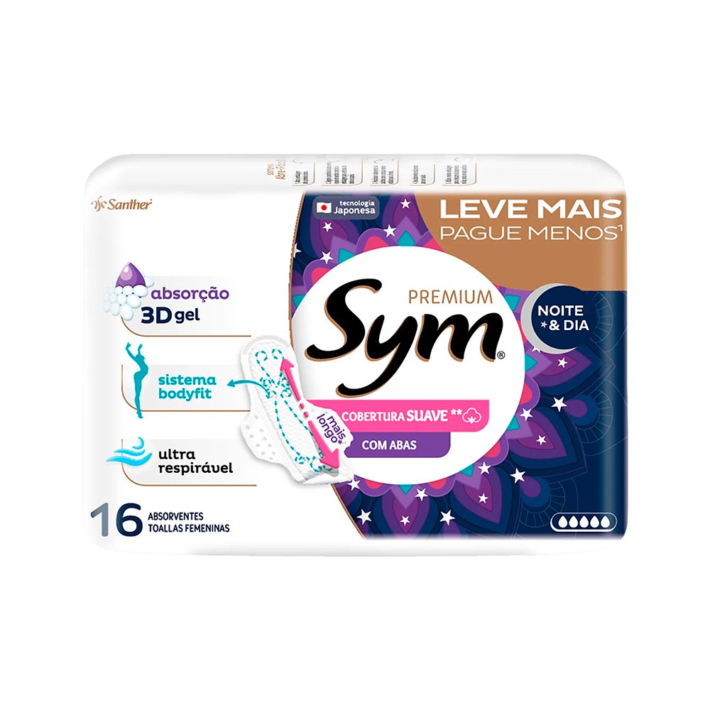 Abs Sym Noite E Dia Premium Suave Com Abas 16 UNIDADES