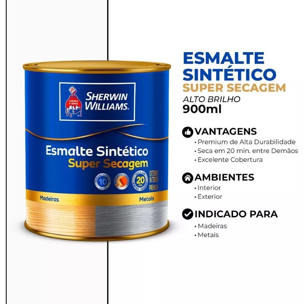 Tinta Esmalte Sintético Premium Alto Brilho Super Secagem 0,9l 7510002 Branco Sherwin-williams