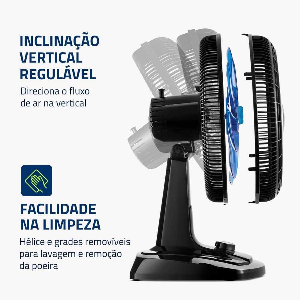 Ventilador De Mesa Super Turbo Com 8 Pás 127v Vtx-40-crystal Preto E Azul Mondial