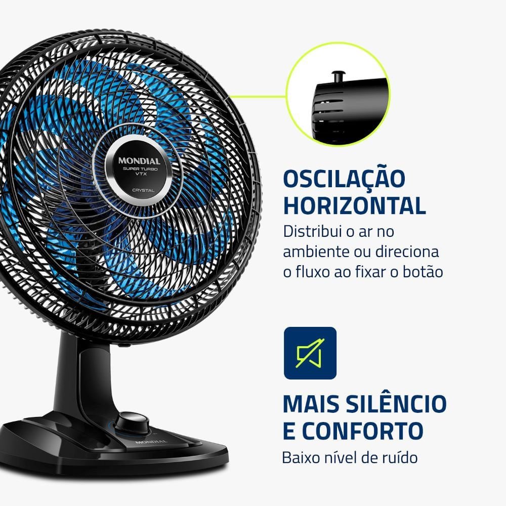 Ventilador De Mesa Super Turbo Com 8 Pás 127v Vtx-40-crystal Preto E Azul Mondial