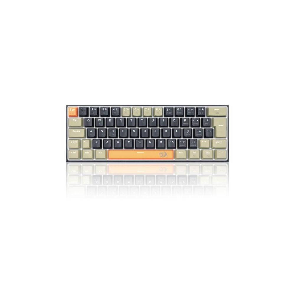 Teclado Mecanico Gamer Redragon Lakshmi K606, LED RGB, Compacto com 61 Teclas, Switch MK2 Brown, ABNT2, Laranja, Preto e Cinza - K606-OG.