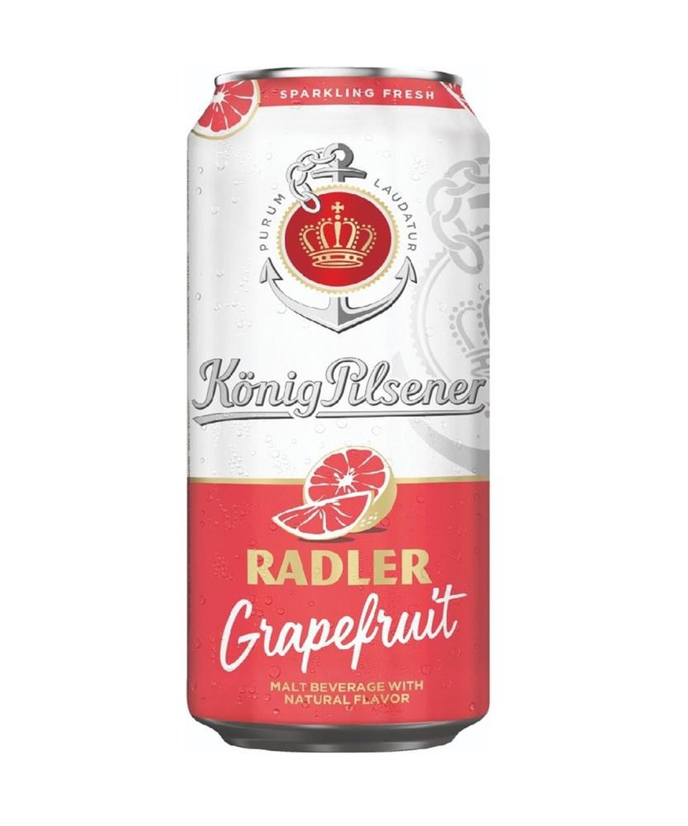 Bebida Radler cerveja pilsen com refrigerante de toranja König Radler Grapefruit 500ml fabricada na Alemanha