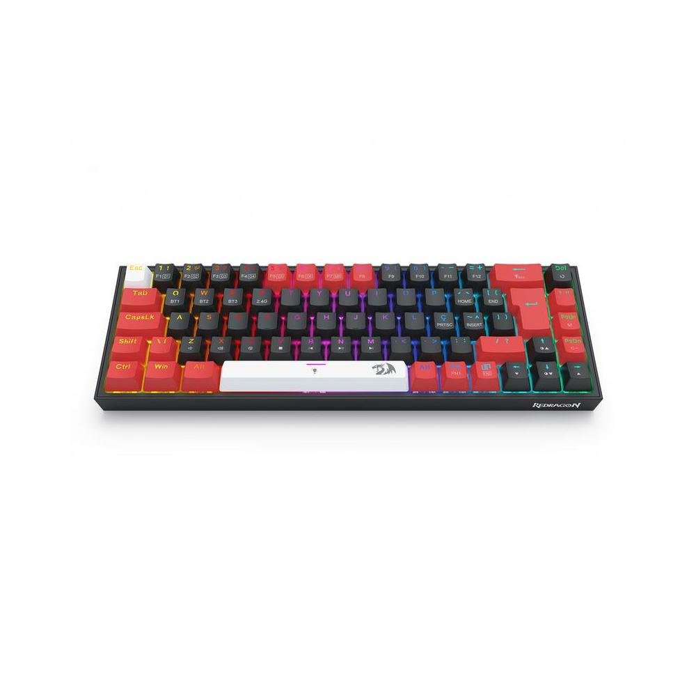 Teclado Mecanico Gamer Redragon Castor Pro, RGB, Compacto, Wireless/BT/USB-C/USB, Switch MK2 Brown, ABNT2, Preto, Vermelho e Branco - K631RG.