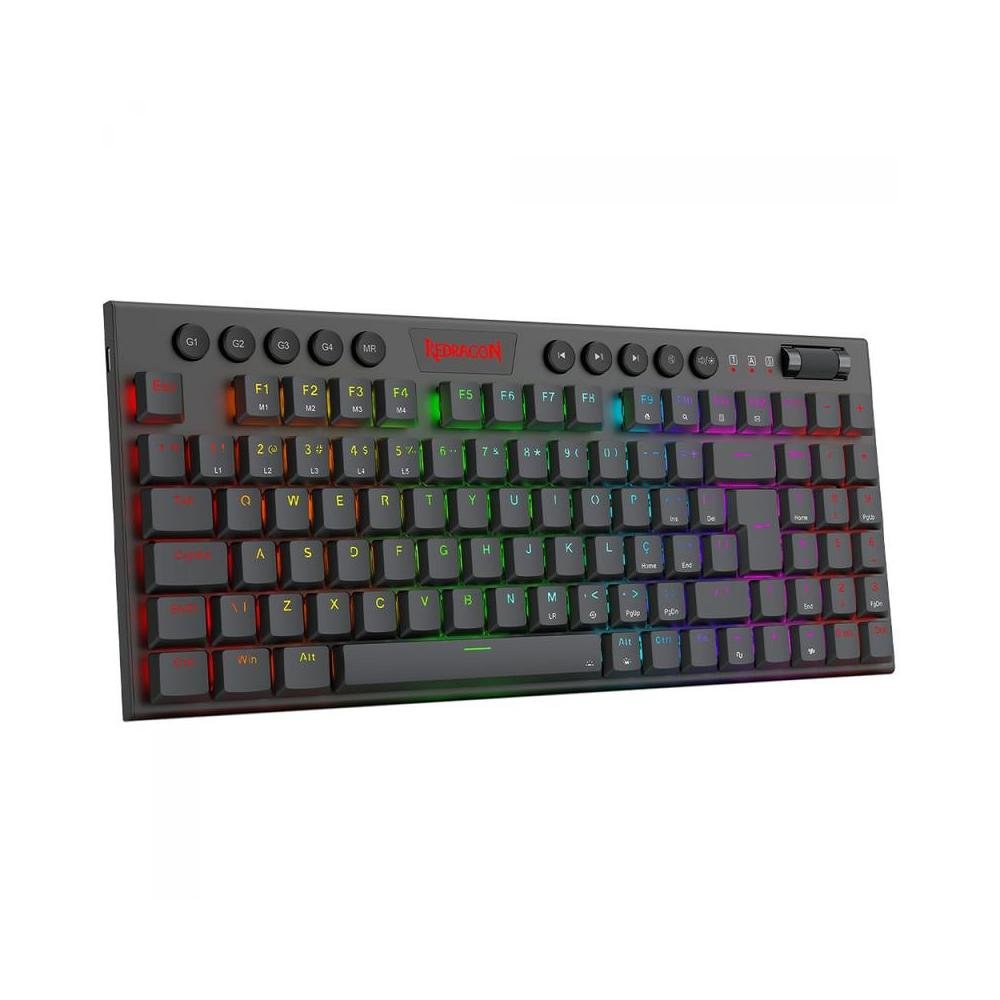 Teclado Mecanico Gamer Redragon Yi, Low-Profile, RGB, Switch Brown, 96%, ABNT2, Black, K625P-KB.