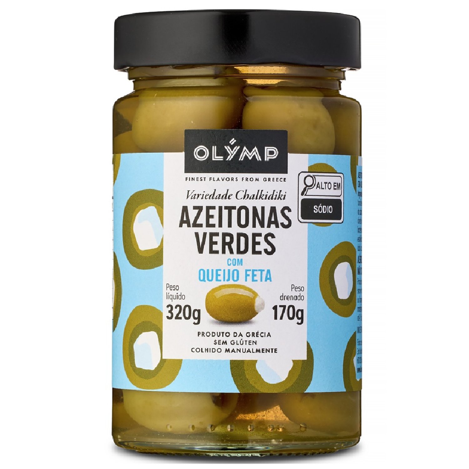 Azeitonas Verdes Com Queijo Feta Olymp Tamanho Mamute 170G