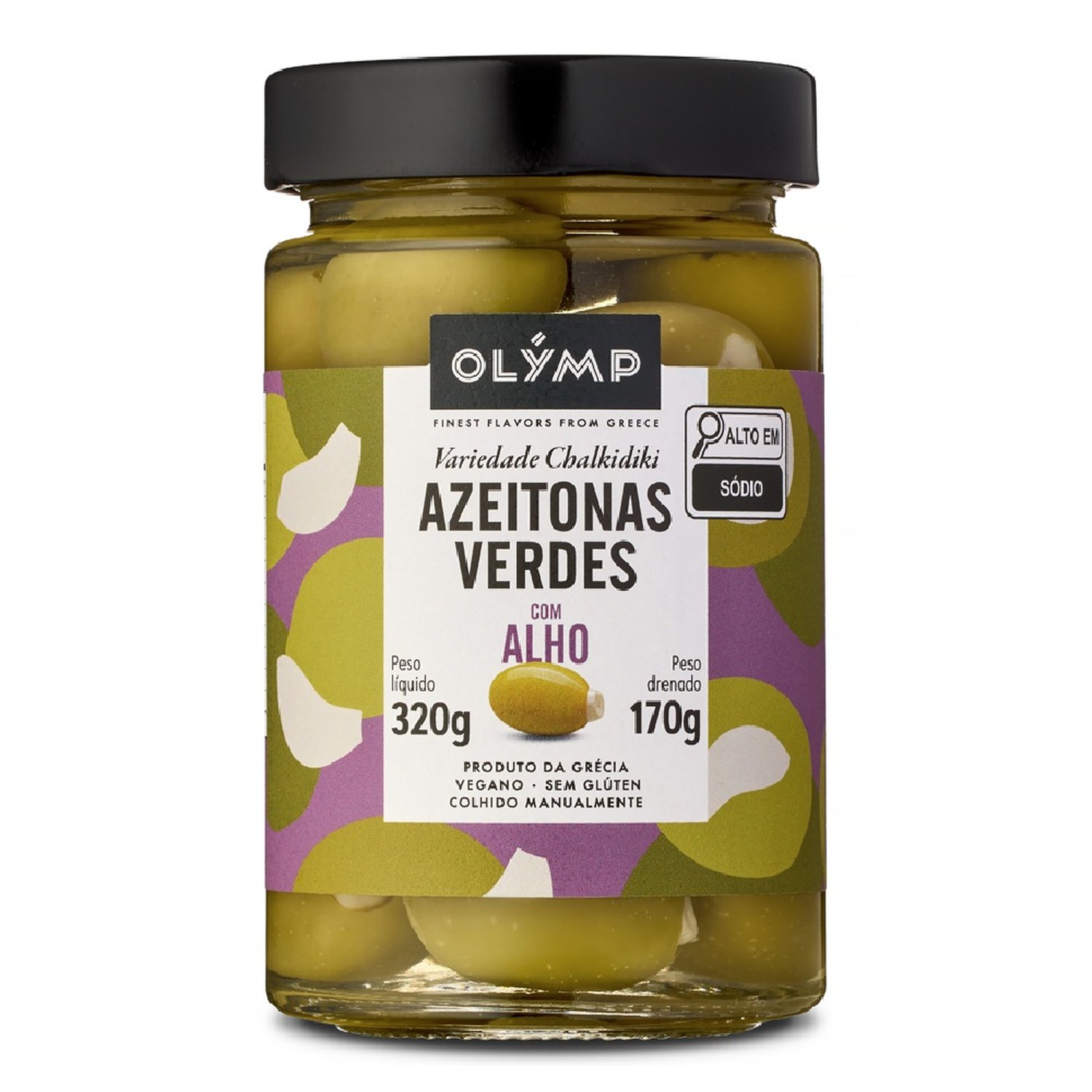 Azeitonas Verdes Com Alho Olymp Tamanho Mamute 170G