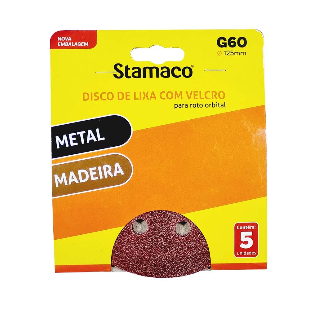 Disco De Lixa Com Velcro 125mm G60 (5unidades) - Stamaco