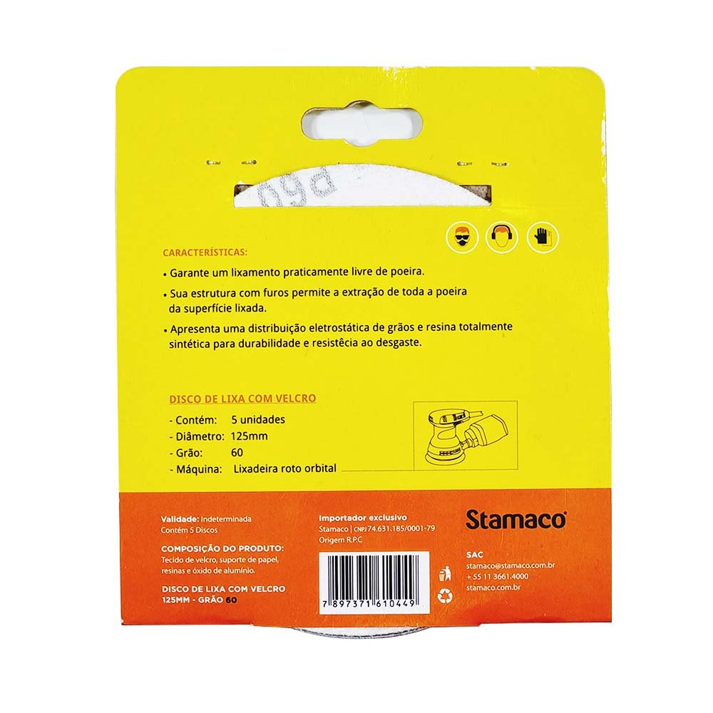 Disco De Lixa Com Velcro 125mm G60 (5unidades) - Stamaco