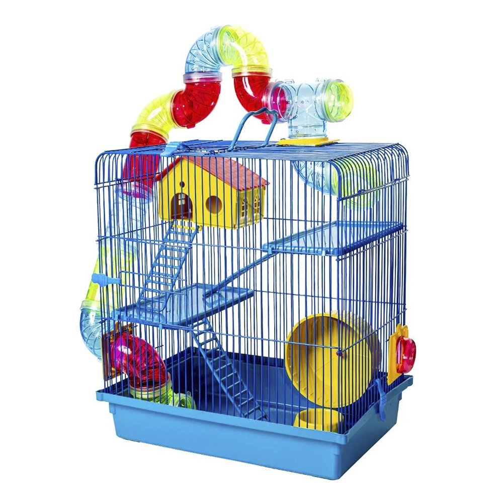 Gaiola para Hamster Jel Plast Super Tubo Luxo - 3 Andares Azul