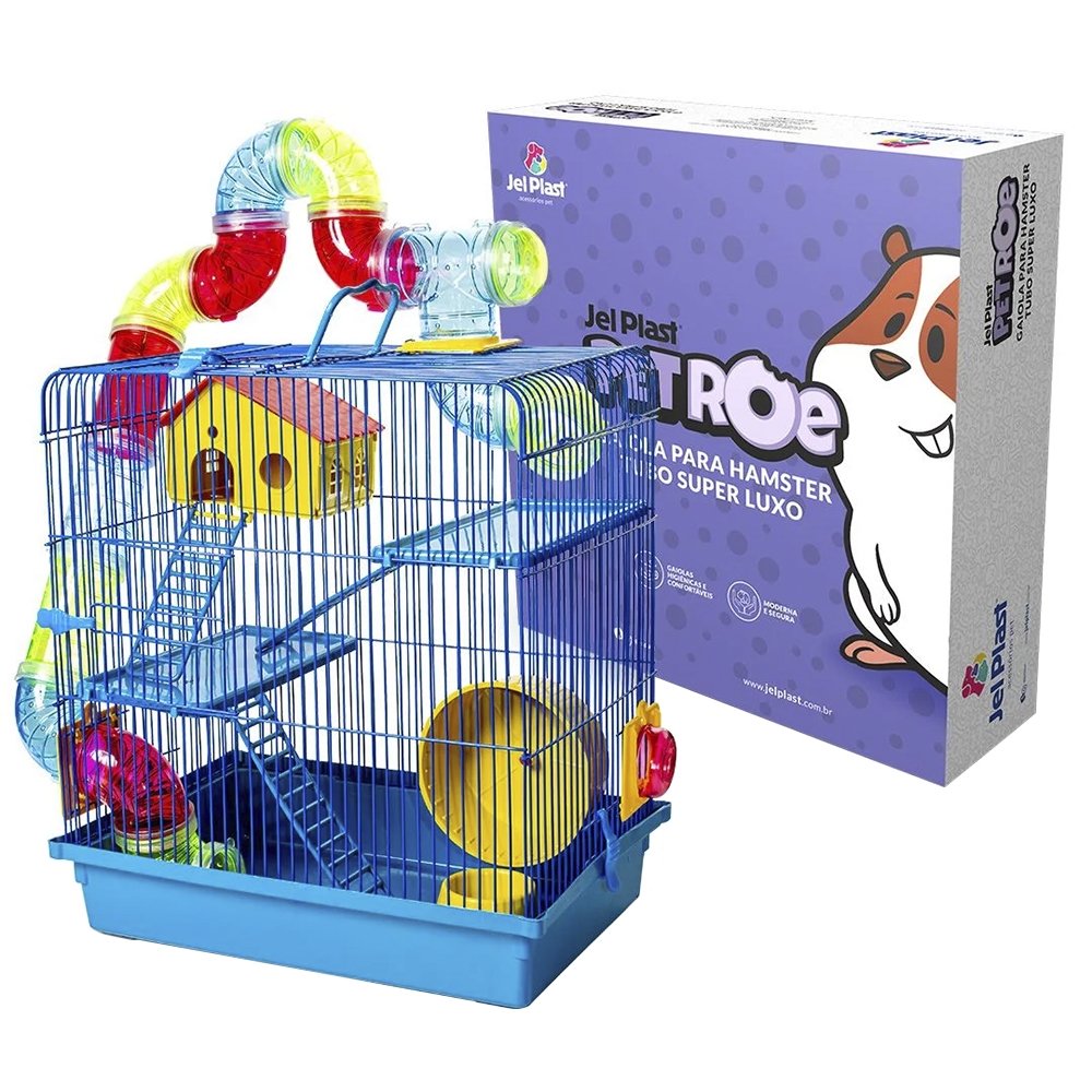 Gaiola para Hamster Jel Plast Super Tubo Luxo - 3 Andares Azul