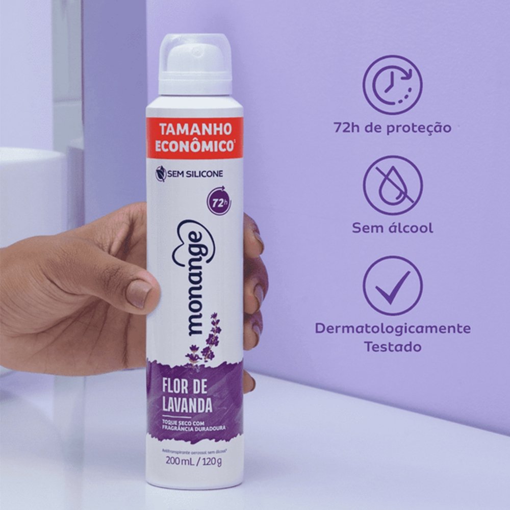 Desodorante Monange Aerossol Flor De Lavanda Tamanho Econômico 200ml