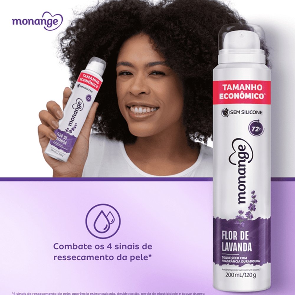 Desodorante Monange Aerossol Flor De Lavanda Tamanho Econômico 200ml