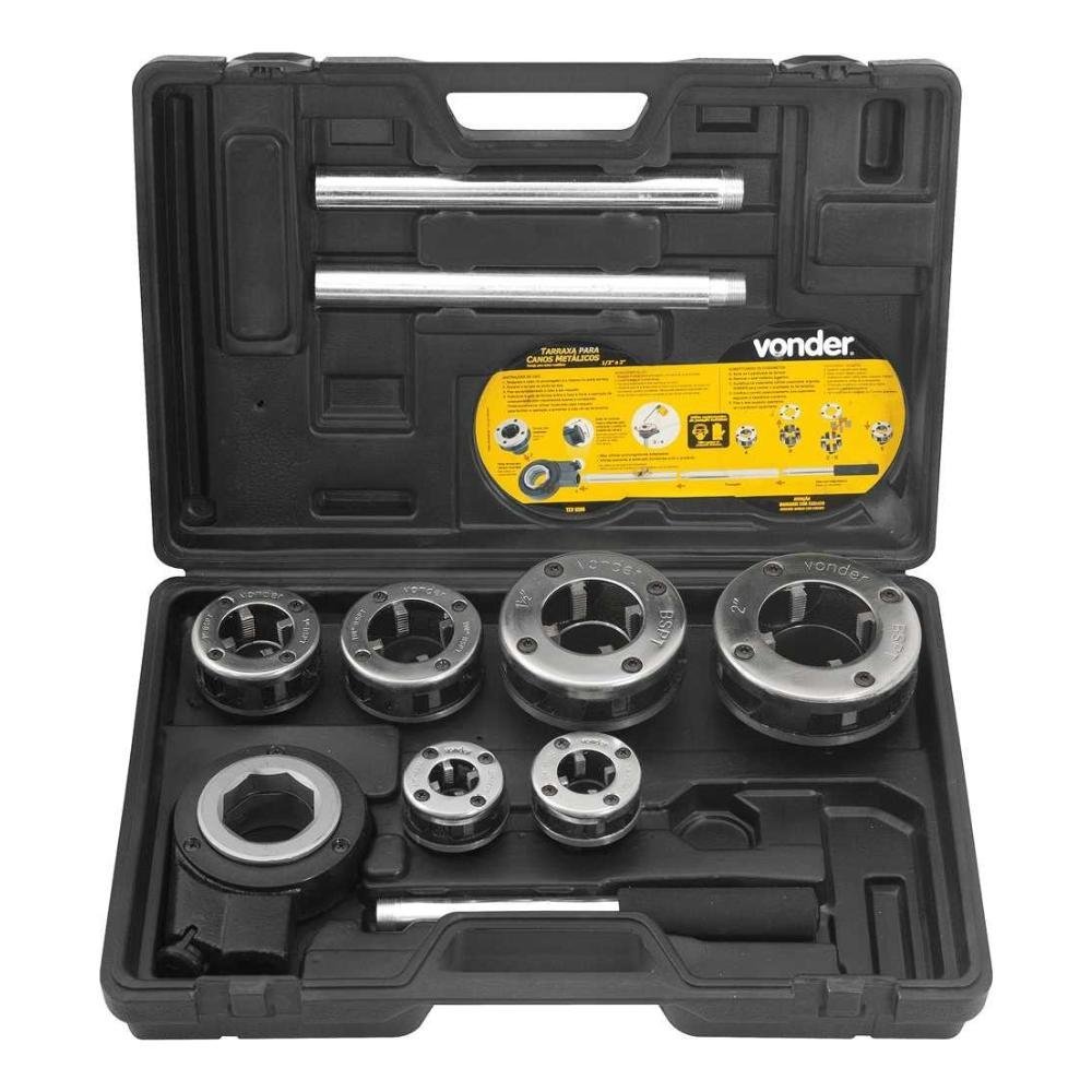 Jogo De Tarraxa Manual Bspt Para Canos Metálicos 10 Peças 1/2" A 2" Vonder