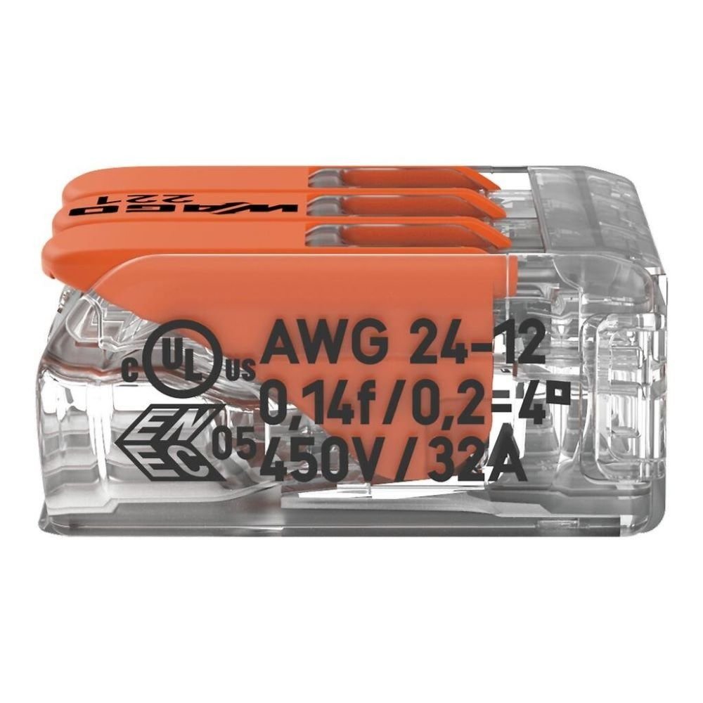 Conector De Emenda 3 Pólos Cabo Até 4mm 32a 450v 221-413 Wago