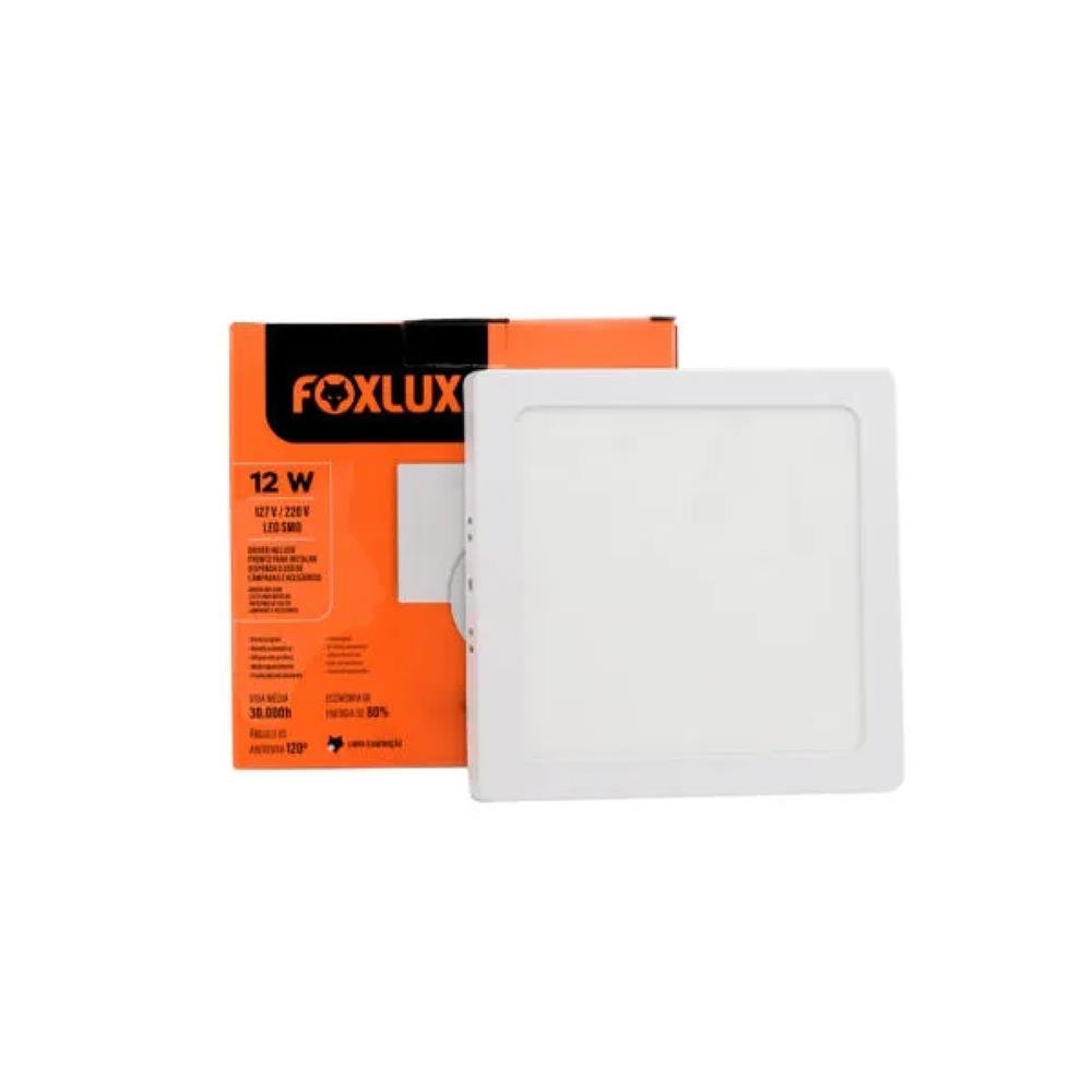 Painel LED 15,6x15,6 Quadrado Branco Sobrepor 12W 3000K Foxlux