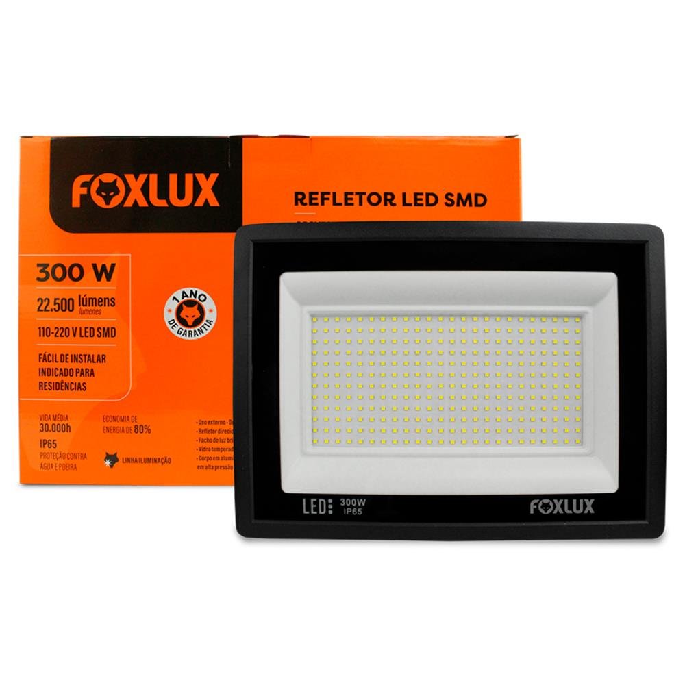 Refletor Led 300W 6500K Preto Bivolt Foxlux
