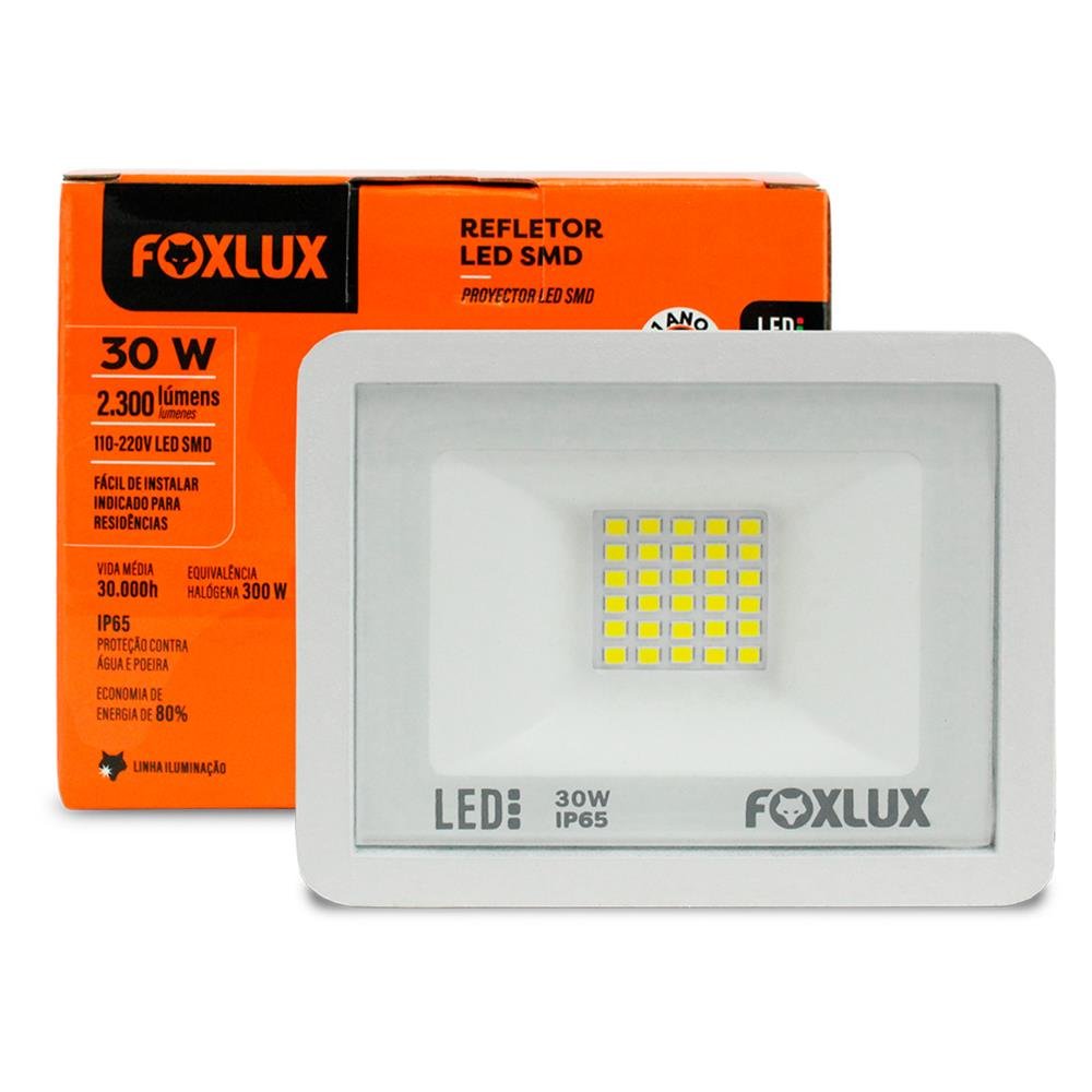 Refletor Led 30W 6500K Branco Bivolt Foxlux