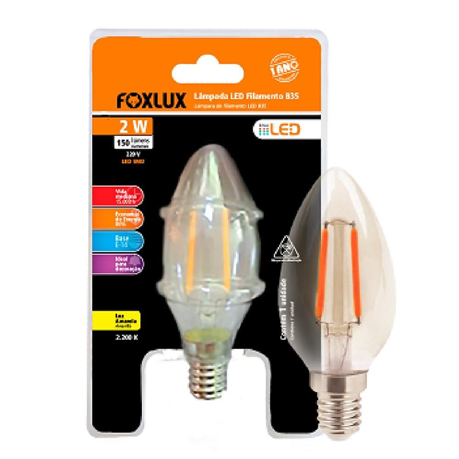 Lâmpada Filamento E14 B35 Vela 2W 220V Foxlux