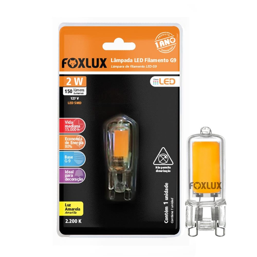 Lâmpada Filamento G9 Halopin 2W 127V Foxlux