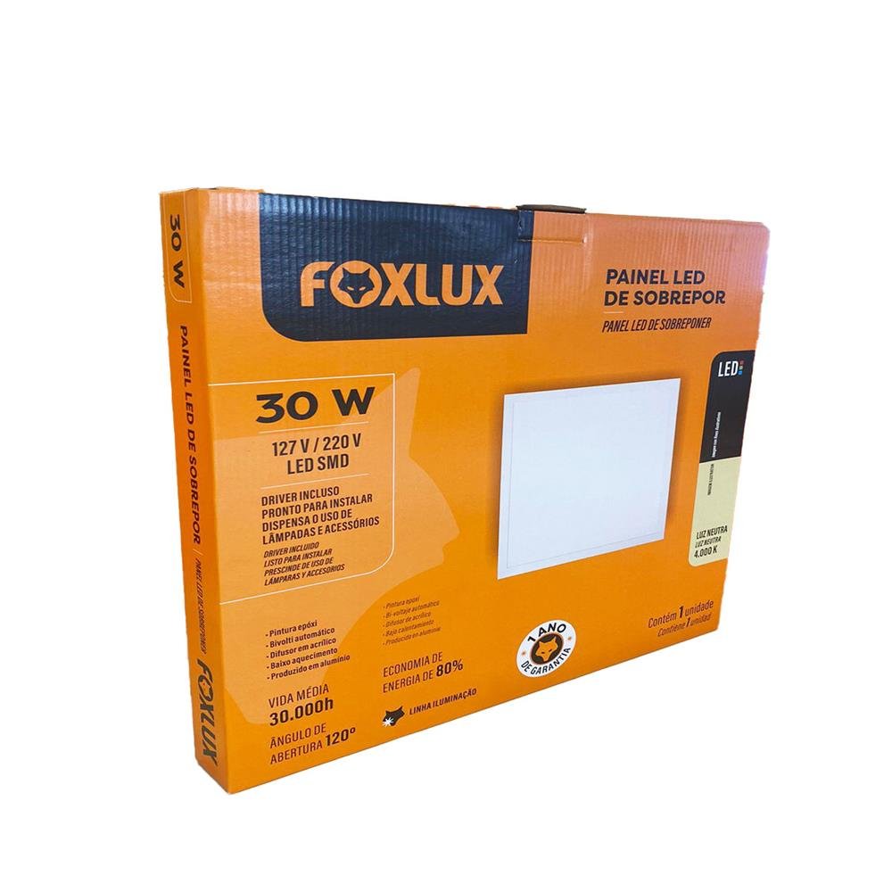 Painel LED 40x40 Quadrado Branco Sobrepor 30W 4000K Foxlux