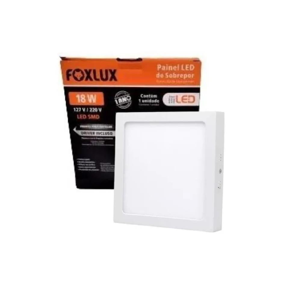 Painel LED 20,5x20,5 Quadrado Branco Sobrepor 18W 3000K Foxlux