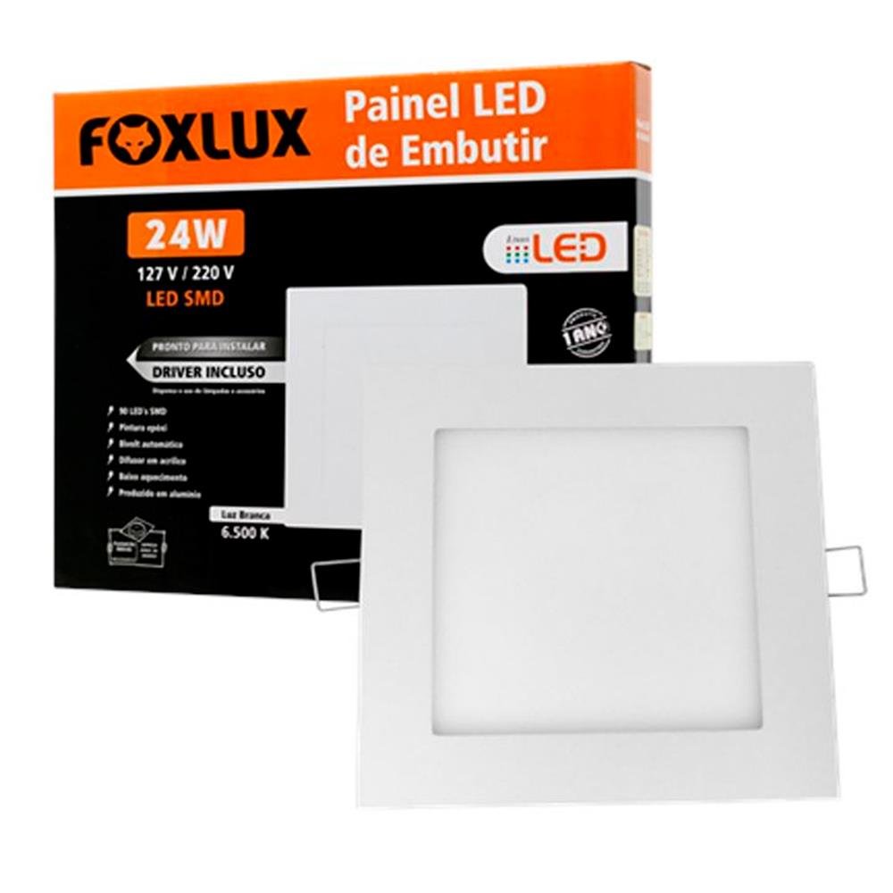 Painel LED 29,5x29,5 Quadrado Branco Sobrepor 24W 3000K Foxlux