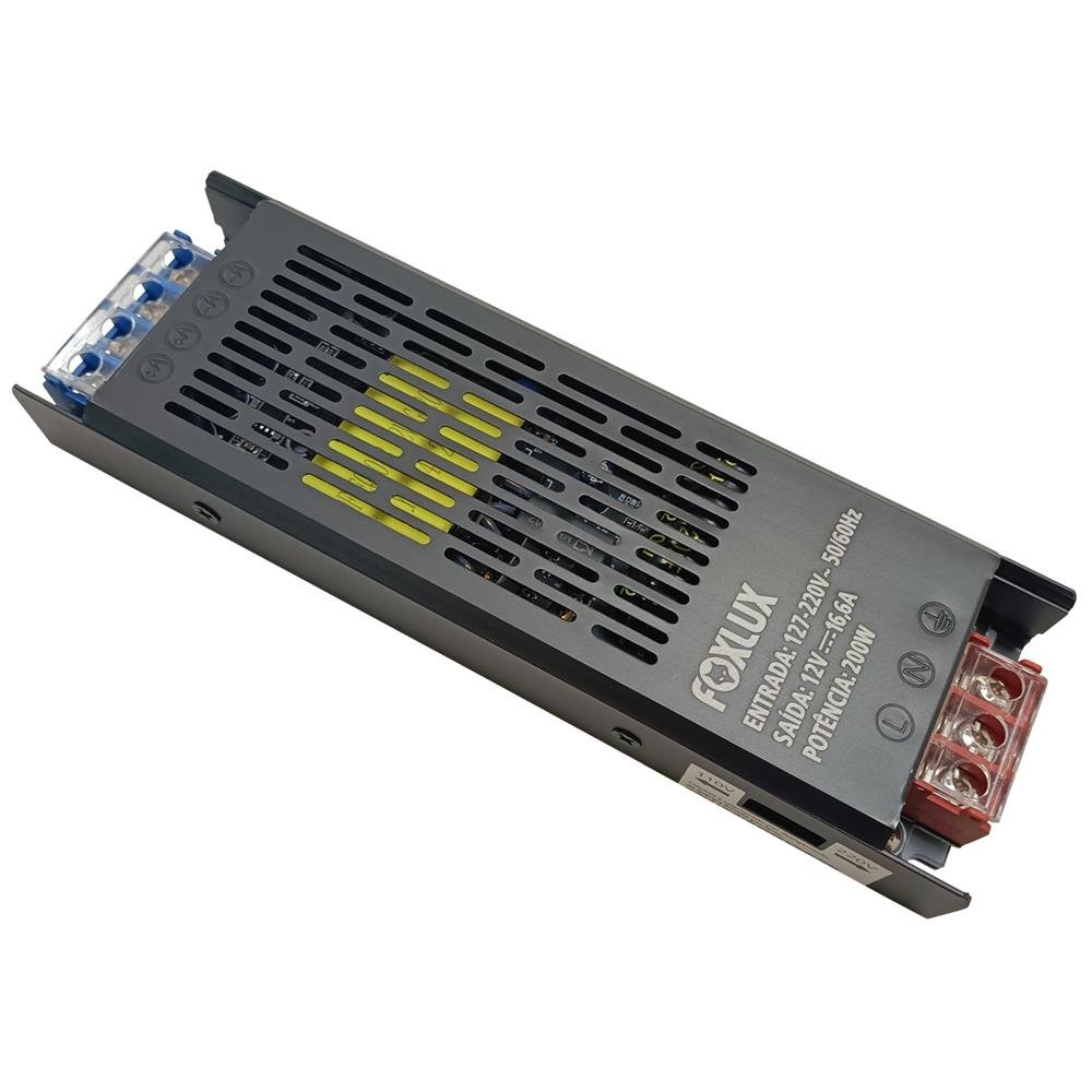 Fonte Driver Slim para Fita LED 16A Bivolt Foxlux