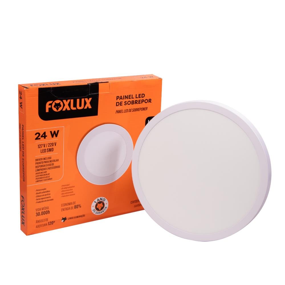 Painel LED 28x28 Redondo Branco Sobrepor 24W 4000K Foxlux