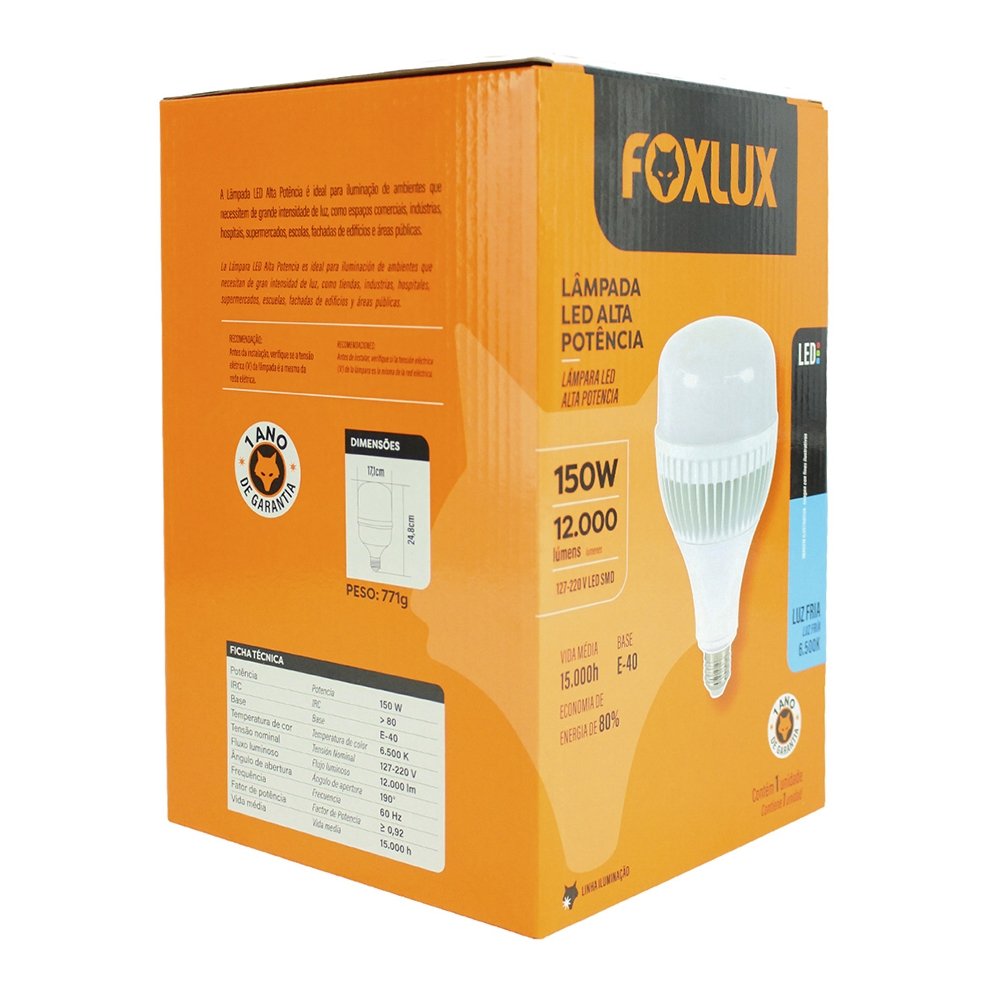 Lâmpada Led Foxlux Alta Potência 150W 6,5K E40