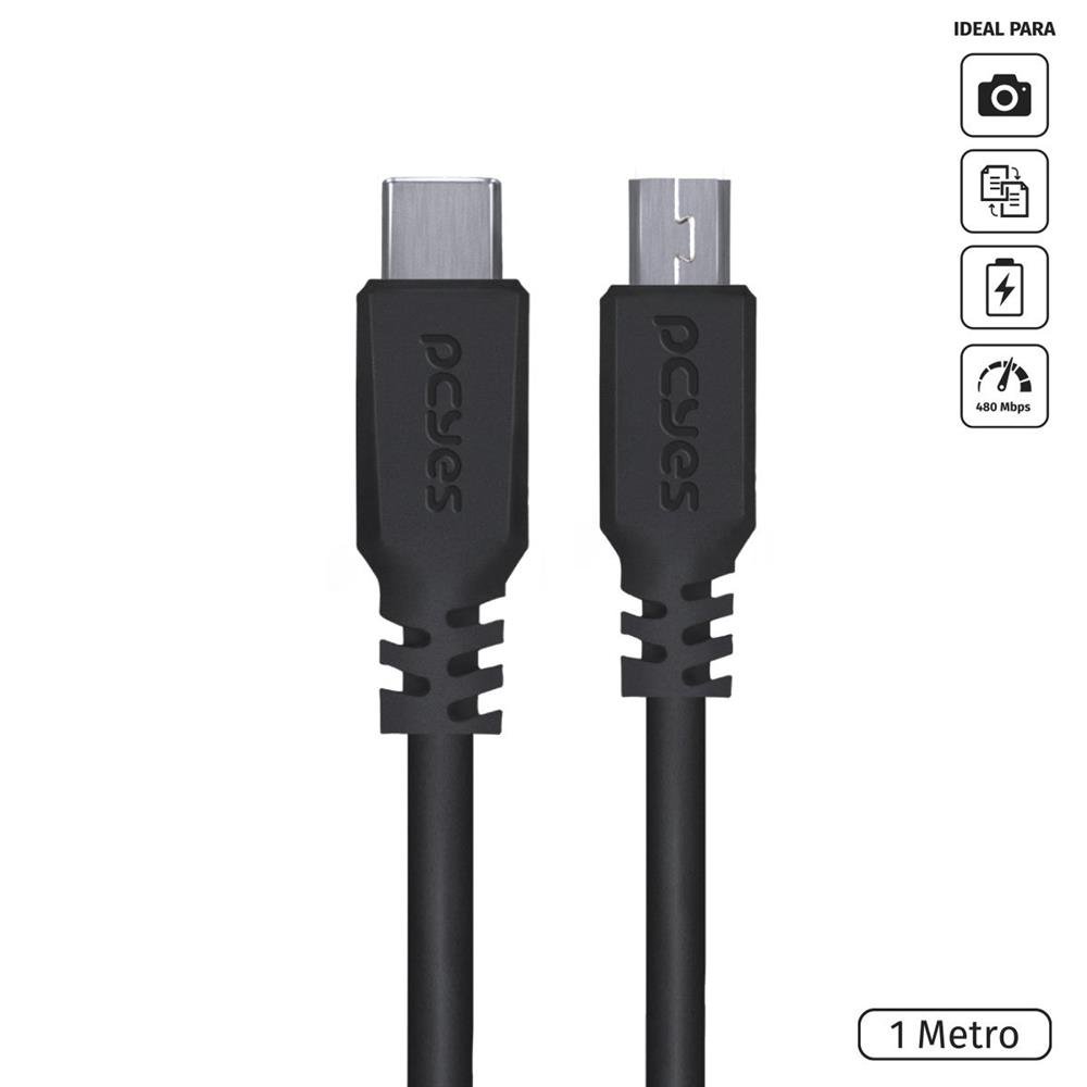 Cabo Usb Tipo C Para Mini Usb B 2.0 Para Type C Tipo C 1 Metro Preto - Pucmbp-1