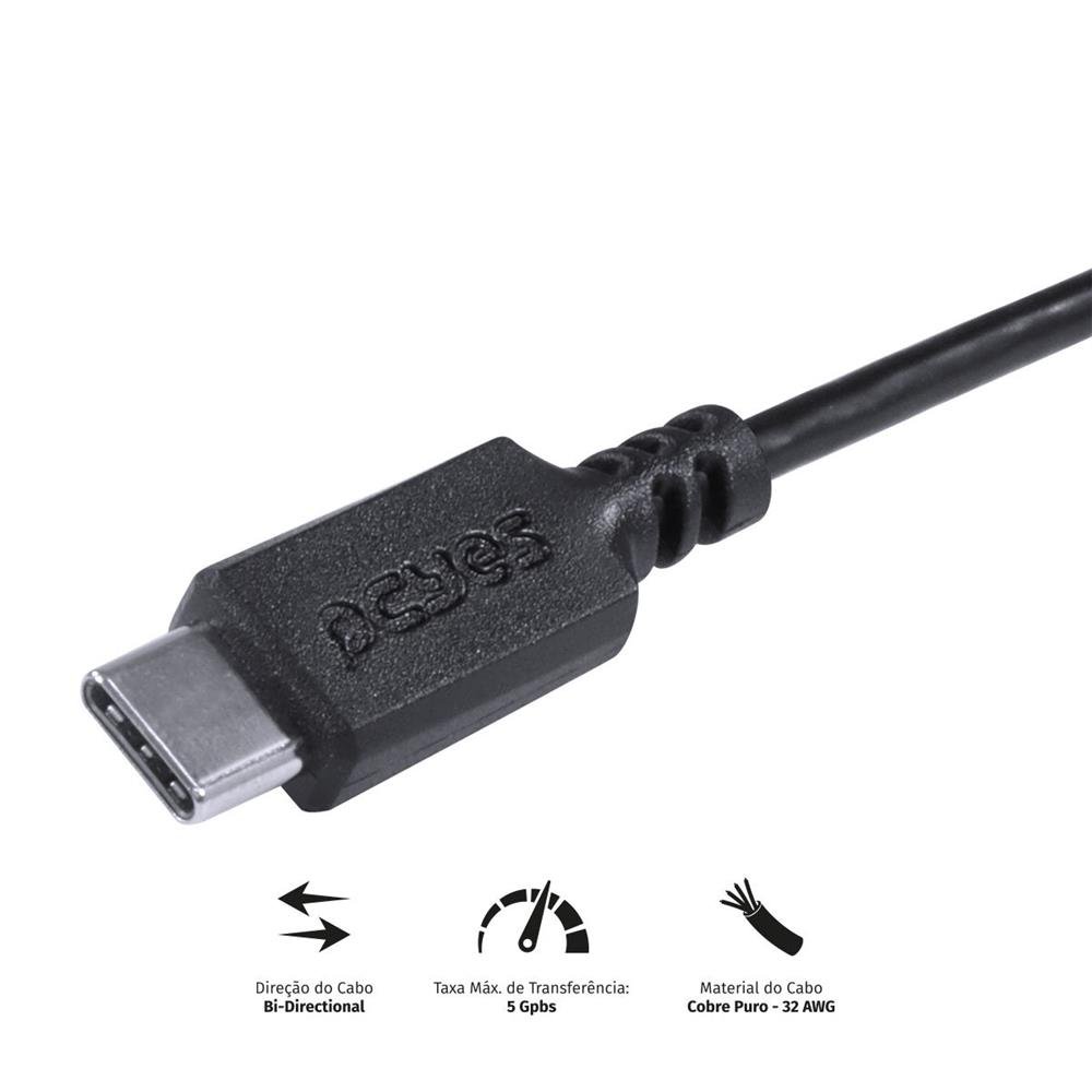 Cabo Usb Tipo C Para Mini Usb B 2.0 Para Type C Tipo C 1 Metro Preto - Pucmbp-1